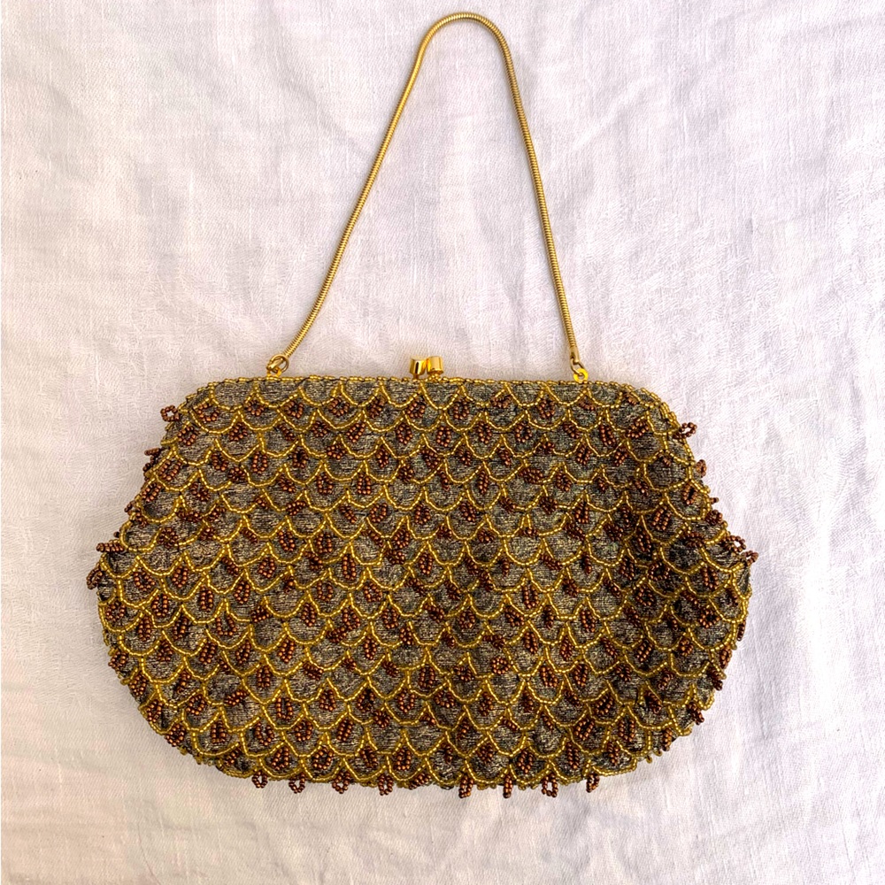 Vintage copper, silver, gold beaded purse